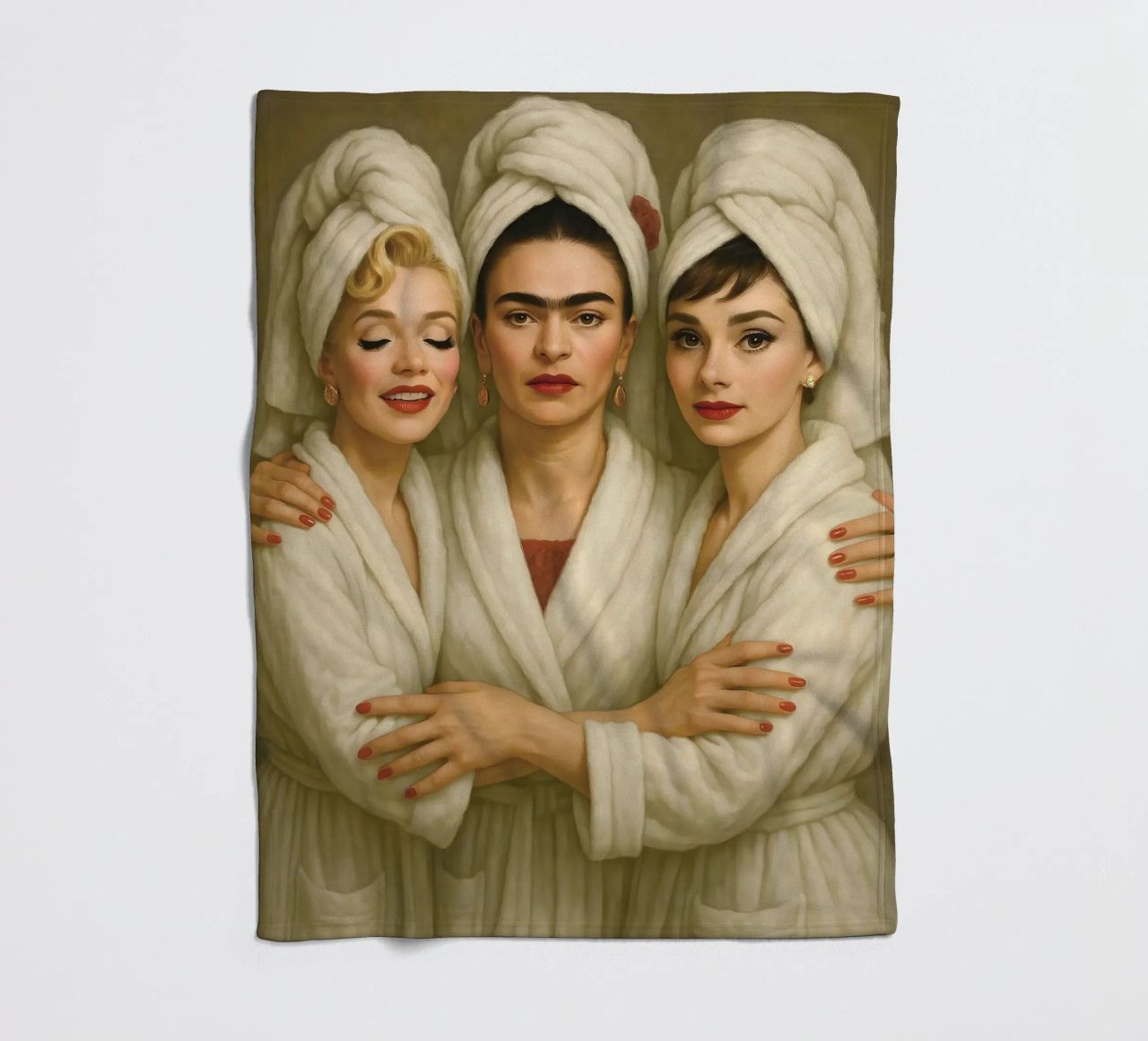Marilyn Monroe Audrey Hepburn Frida Kahlo in accappatoio coperta in pile da ARTOMATIC