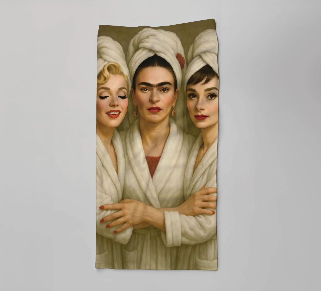 Marilyn Monroe Audrey Hepburn Frida Kahlo in badjassen badhanddoek van ARTOMATIC