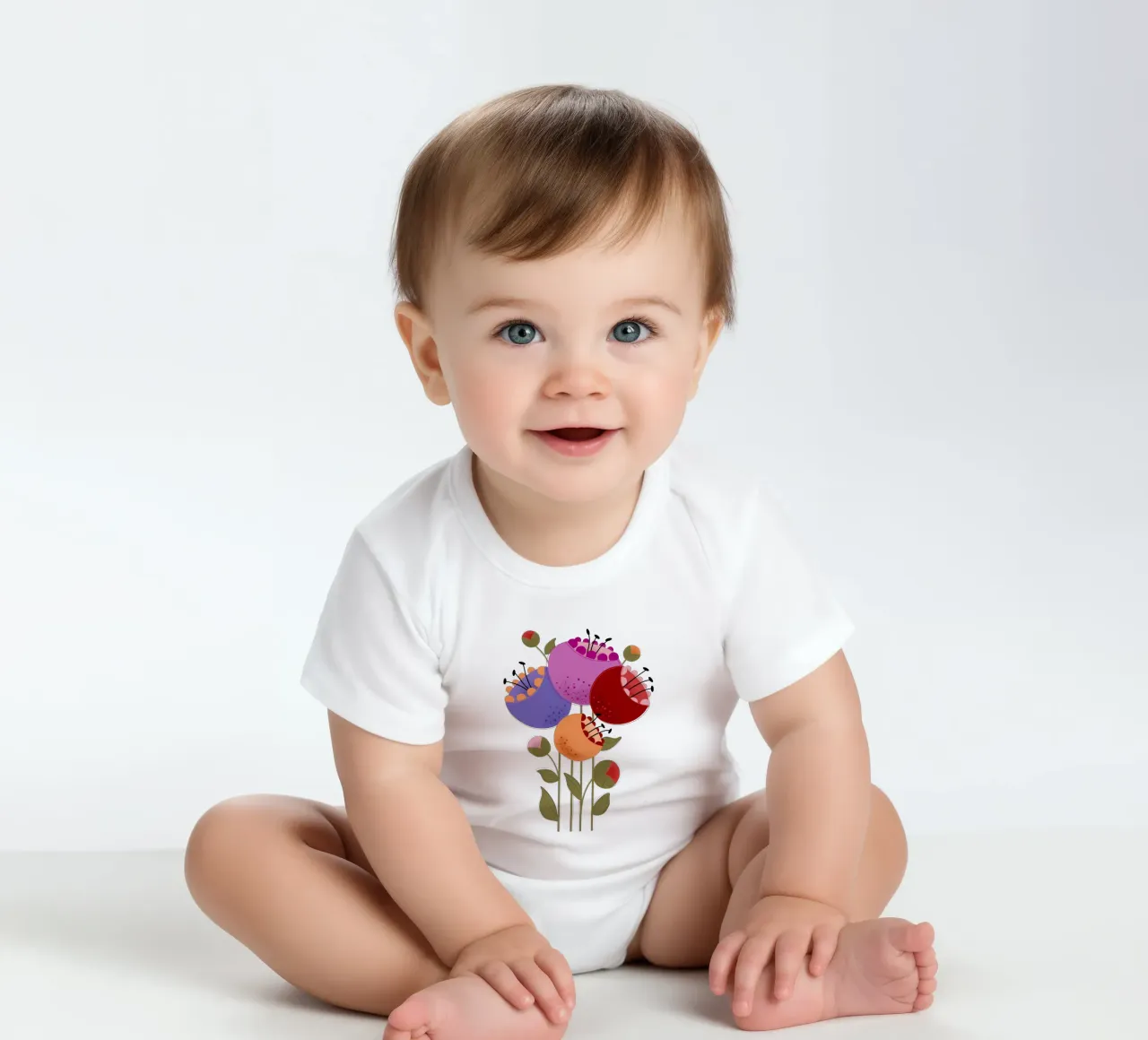 Fiori moderni e colorati body neonato maniche corte da showmemars
