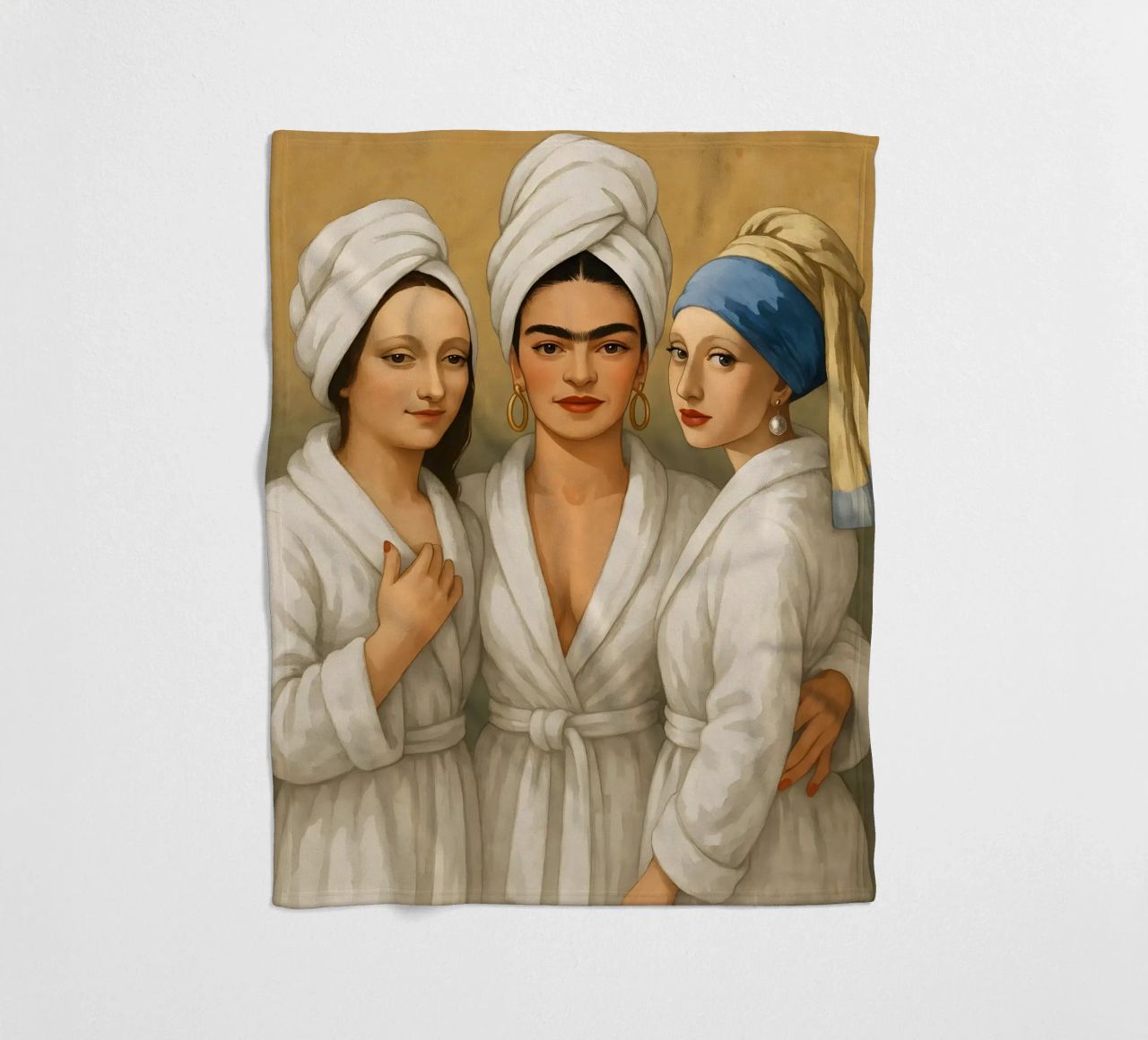 Monna Lisa Frida Kahlo Ragazza con orecchino di perla in accappatoio coperta in pile da ARTOMATIC