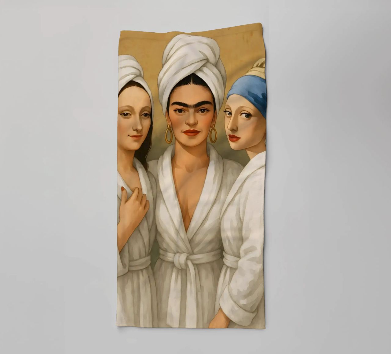 Mona Lisa Frida Kahlo Meisje Met De Oorbel Van De Parel In Badjassen badhanddoek van ARTOMATIC