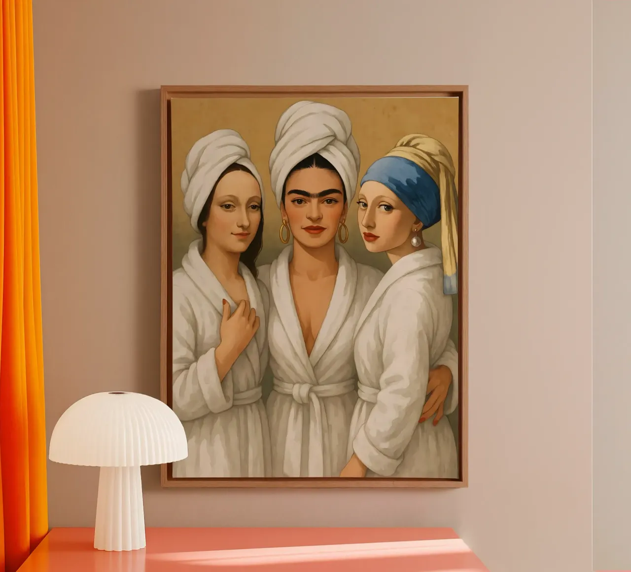 Monna Lisa Frida Kahlo Ragazza con orecchino di perla in accappatoio tela con Cornice a cassetta da ARTOMATIC