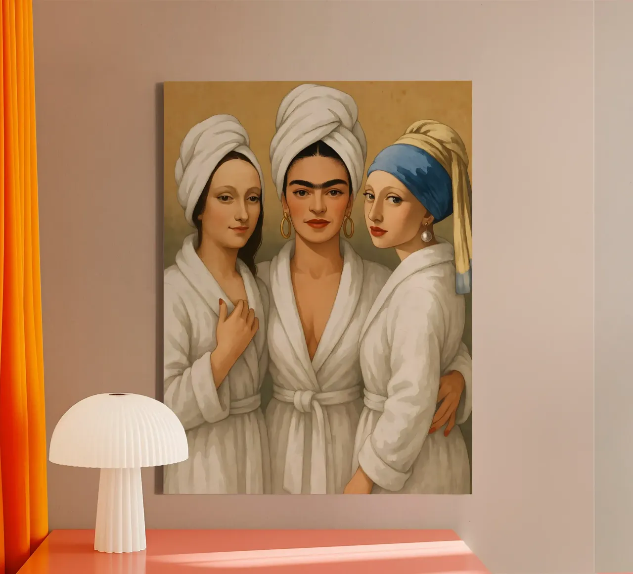 Monna Lisa Frida Kahlo Ragazza con orecchino di perla in accappatoio tela con Cornice a cassetta da ARTOMATIC
