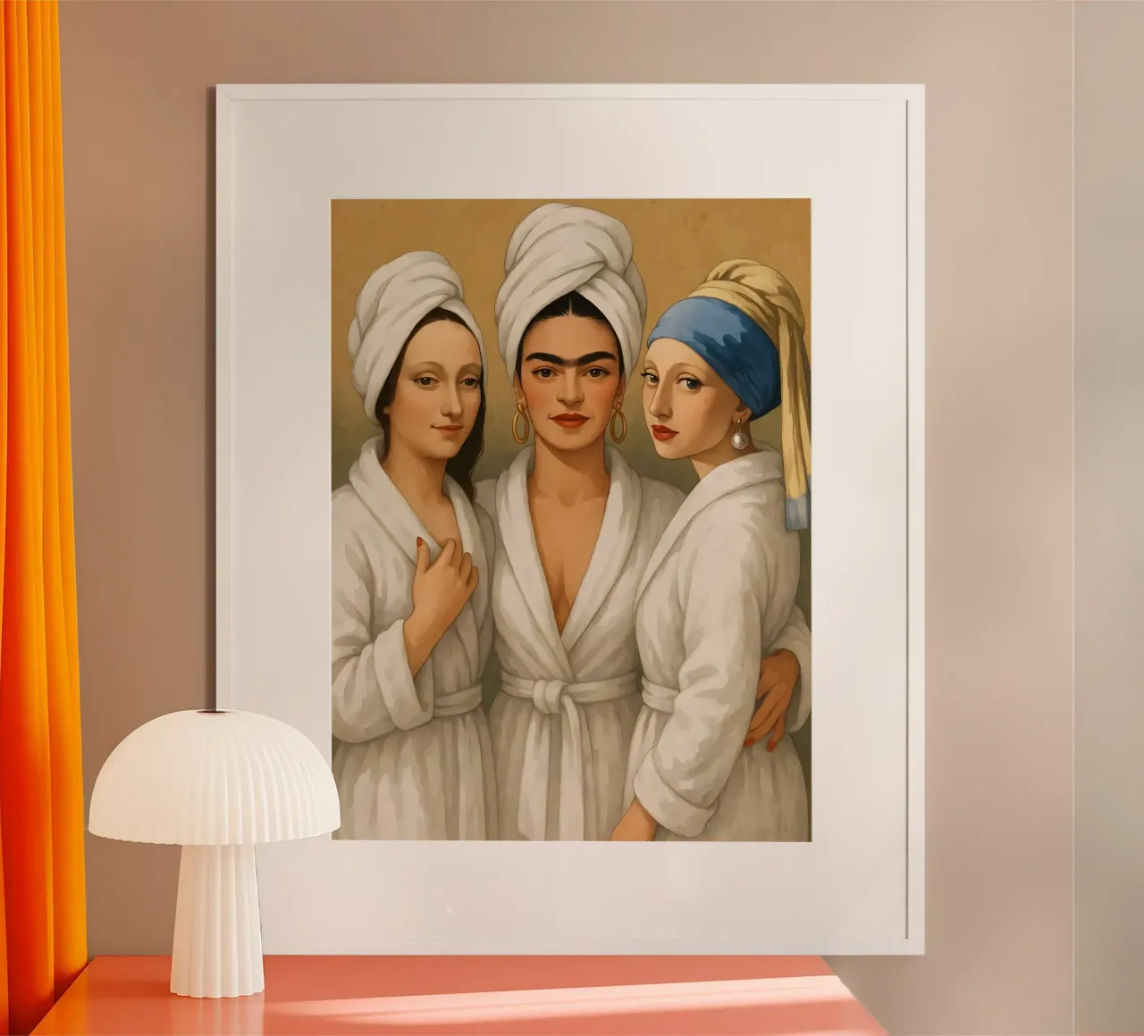 Monna Lisa Frida Kahlo Ragazza con orecchino di perla in accappatoio poster con telaio in plastica da ARTOMATIC
