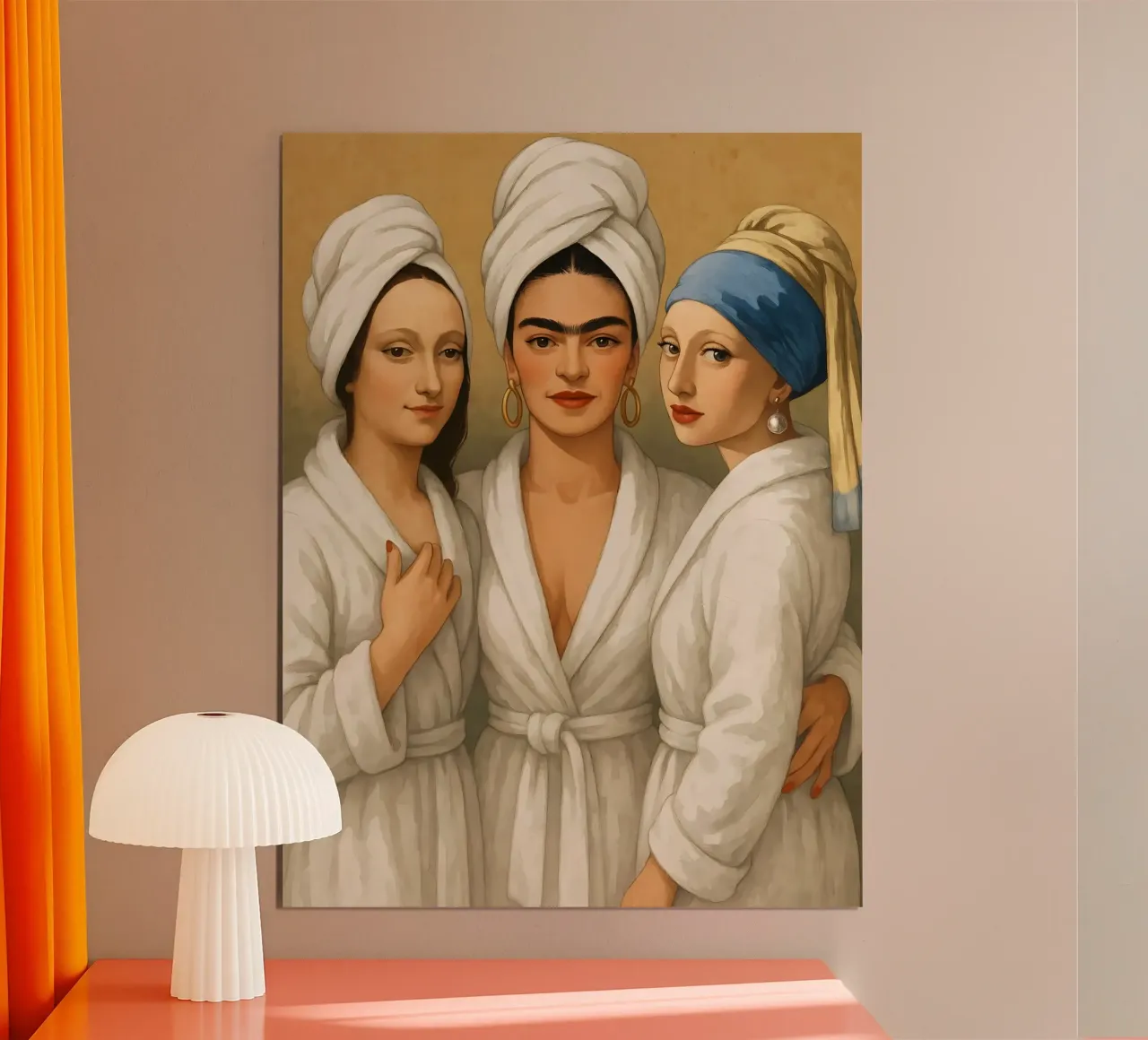 Monna Lisa Frida Kahlo Ragazza con orecchino di perla in accappatoio poster con telaio in plastica da ARTOMATIC