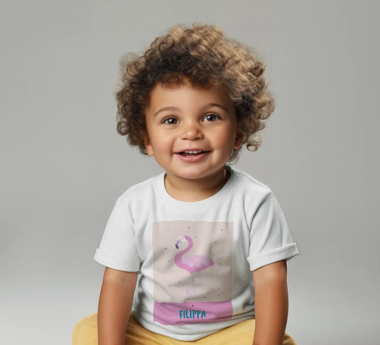 Fröhliches Namensbild mit Flamingo oder Affe maglietta neonato da Ohkimiko