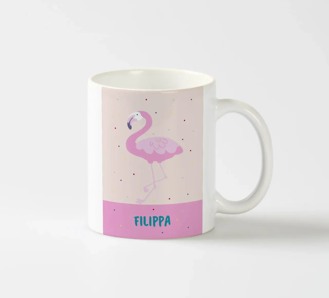 Fröhliches Namensbild mit Flamingo oder Affe tazza in ceramica da Ohkimiko