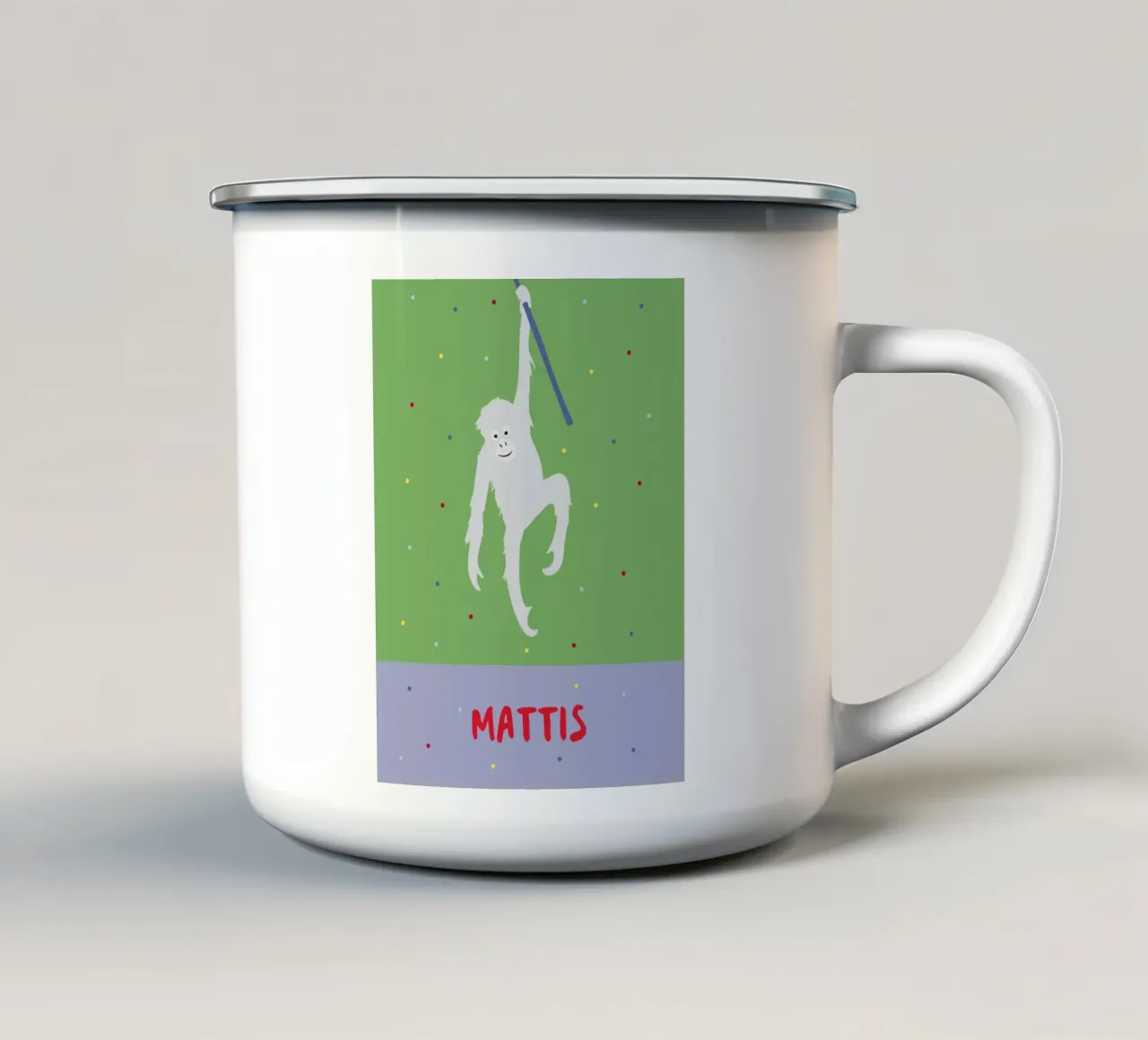 Fröhliches Namensbild mit Flamingo oder Affe tazza in smalto da Ohkimiko