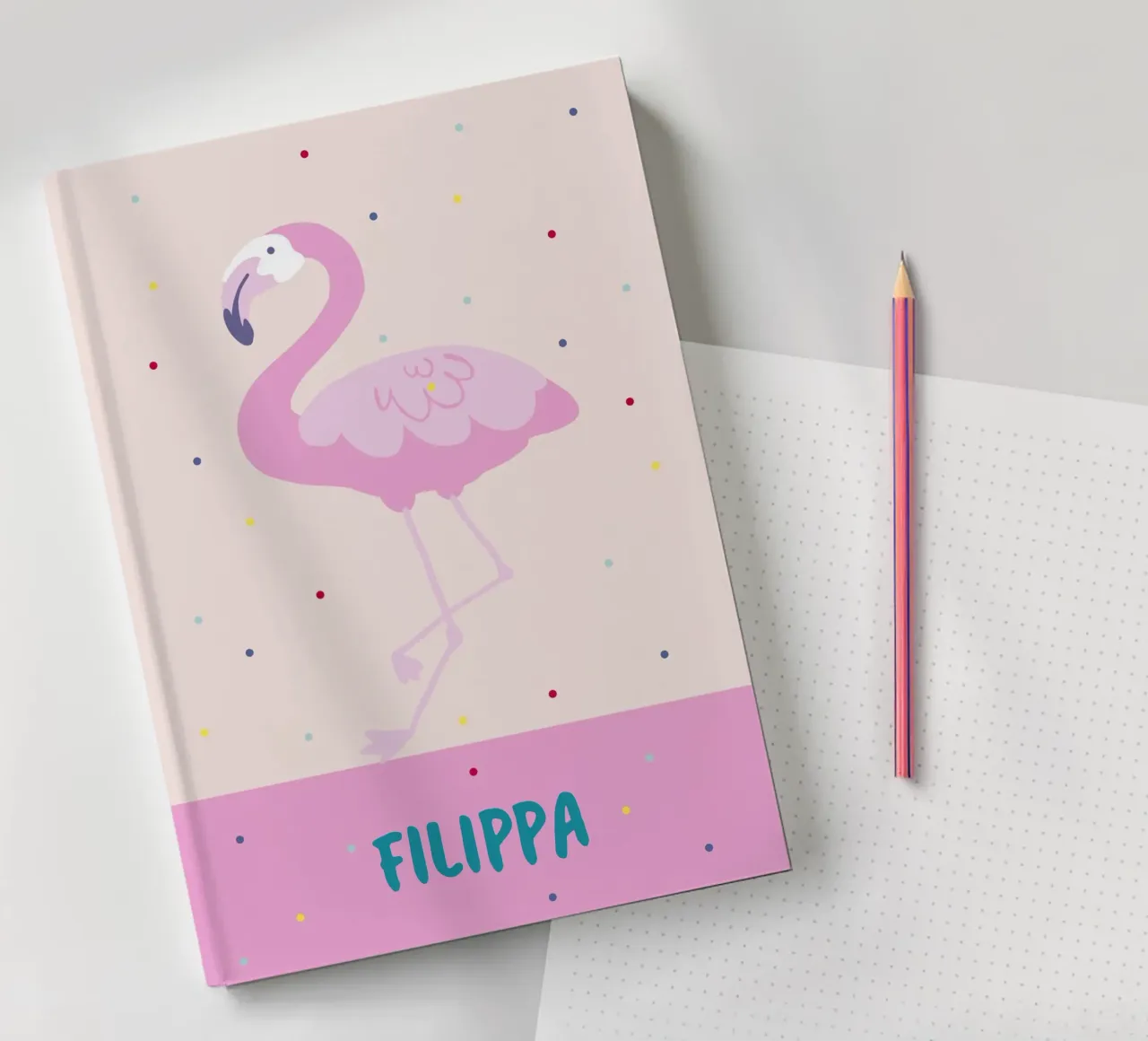 Fröhliches Namensbild mit Flamingo oder Affe notebook by Ohkimiko