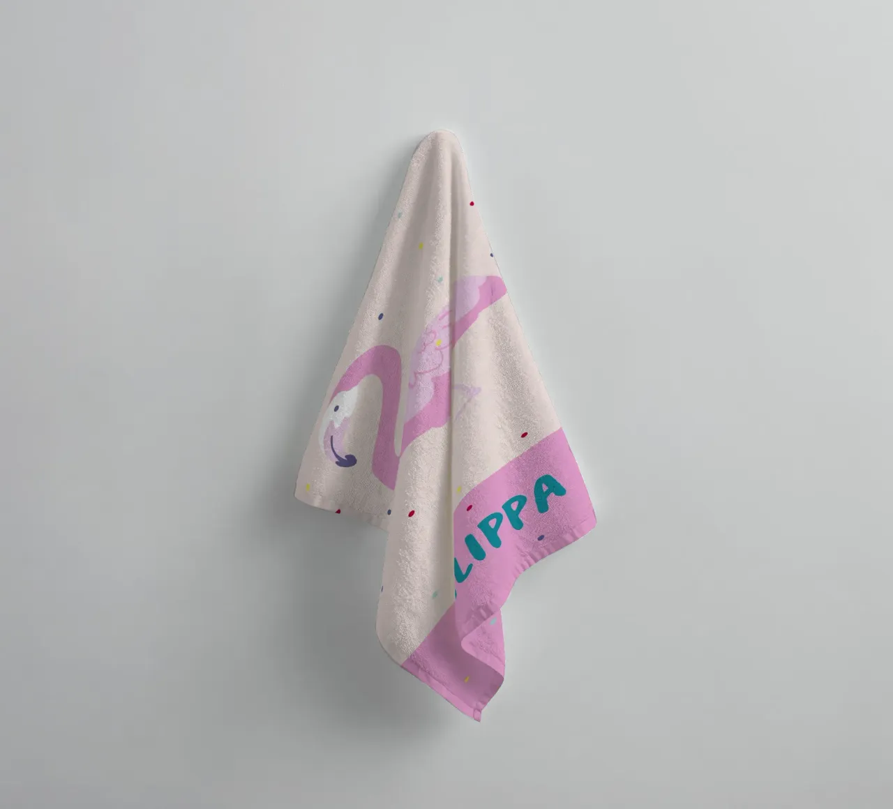 Fröhliches Namensbild mit Flamingo oder Affe asciugamano da bagno da Ohkimiko