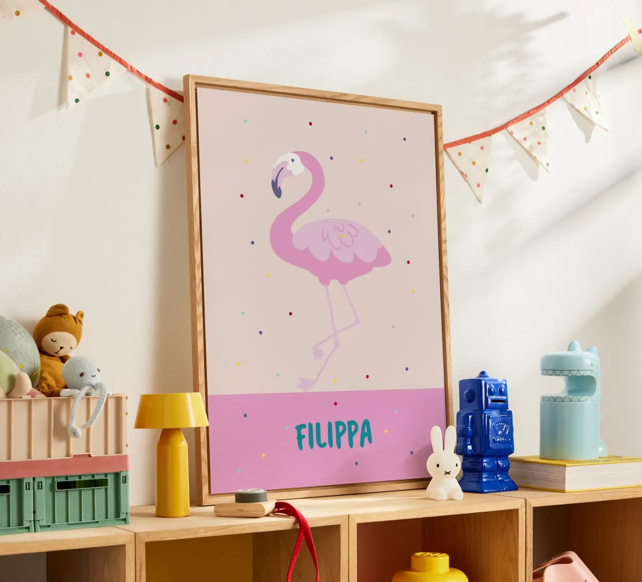 Fröhliches Namensbild mit Flamingo oder Affe plexiglass da Ohkimiko