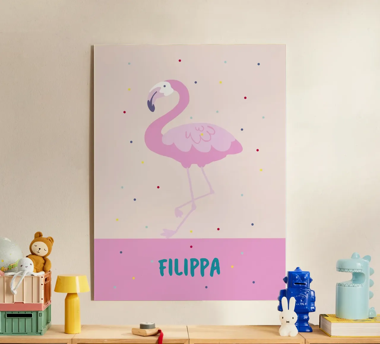Fröhliches Namensbild mit Flamingo oder Affe plexiglass da Ohkimiko