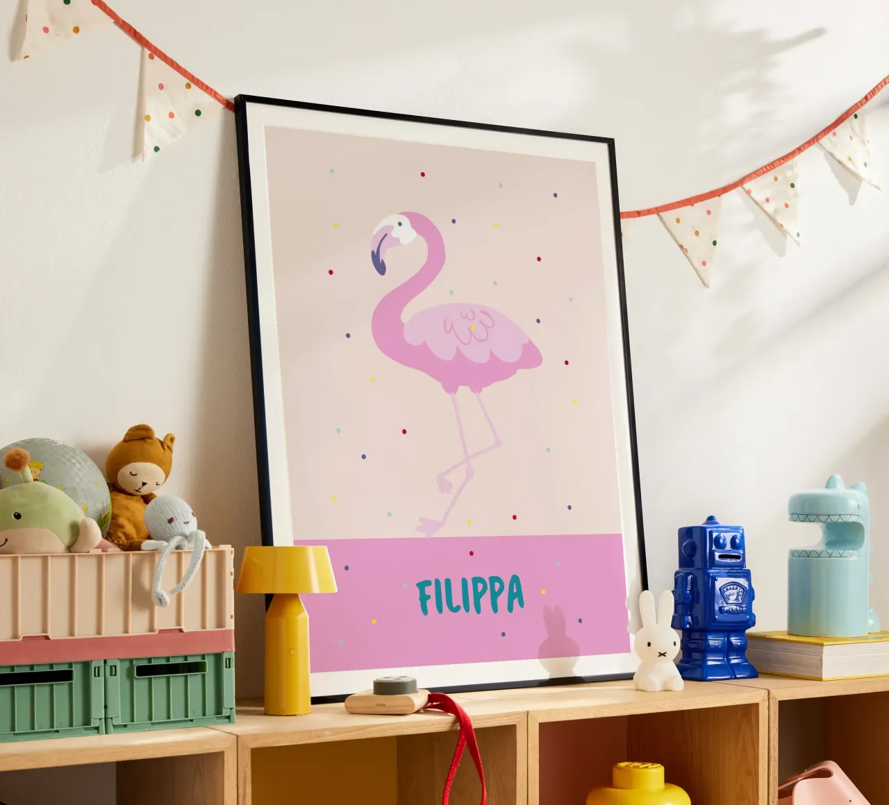 Fröhliches Namensbild mit Flamingo oder Affe poster da Ohkimiko