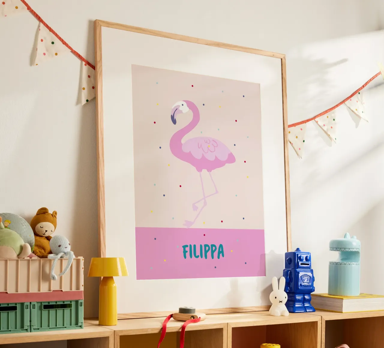 Fröhliches Namensbild mit Flamingo oder Affe carta hahnemühle da Ohkimiko