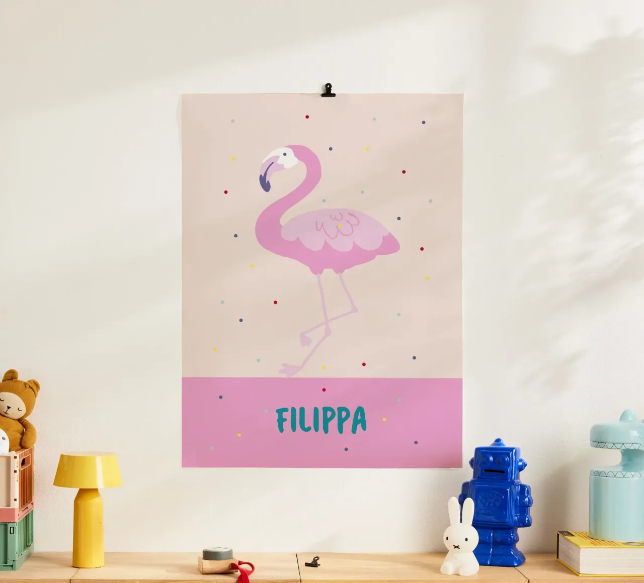 Fröhliches Namensbild mit Flamingo oder Affe poster da Ohkimiko