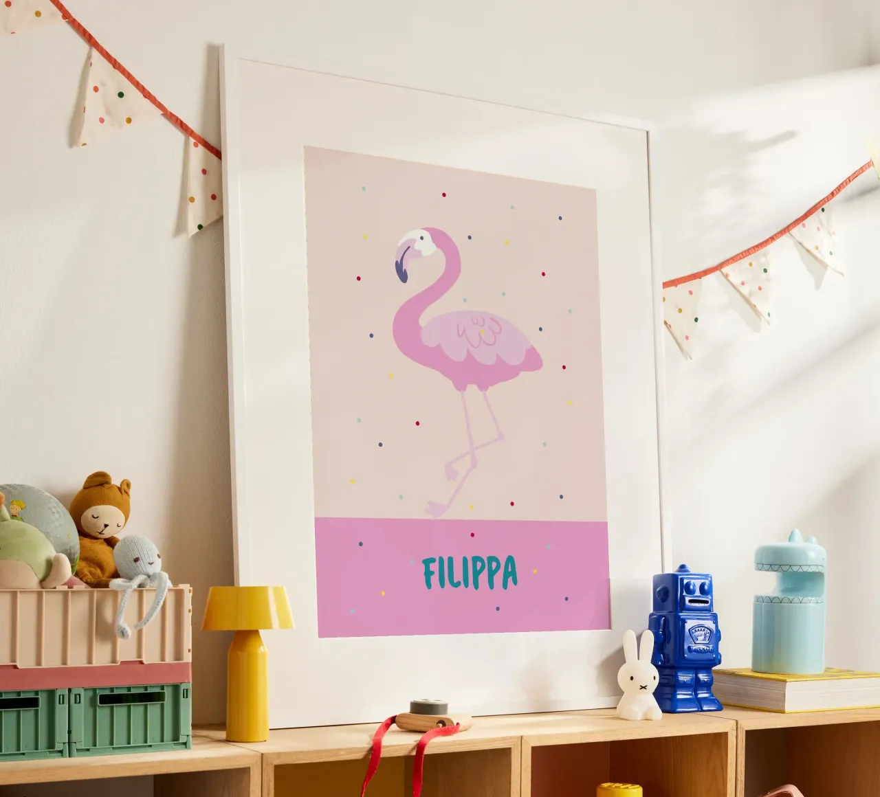 Fröhliches Namensbild mit Flamingo oder Affe poster da Ohkimiko