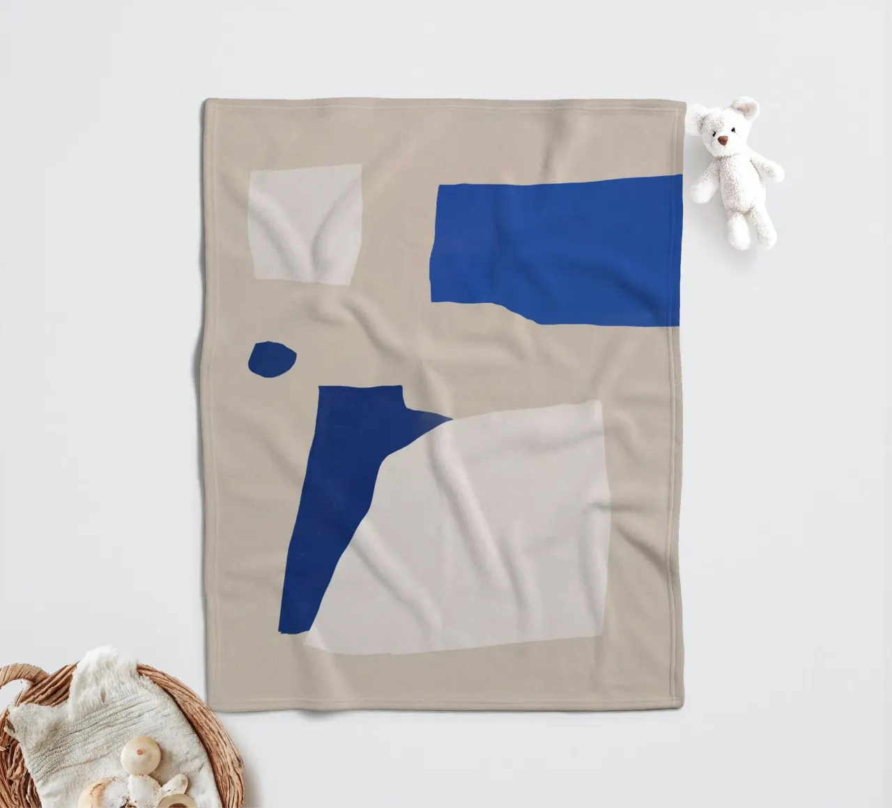Cobalt minimal abstract fleece blanket by Little Dean