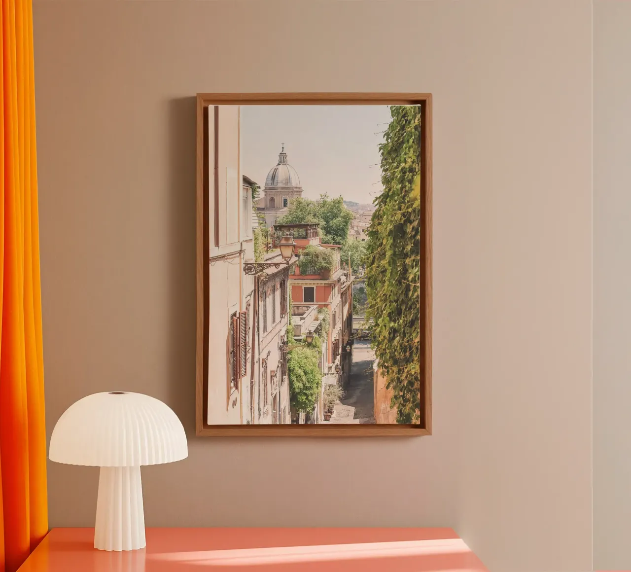 Rome, Italy I Panoramic view of the rooftops from Trastevere canvas with Floater frame by Julie Travel Photography