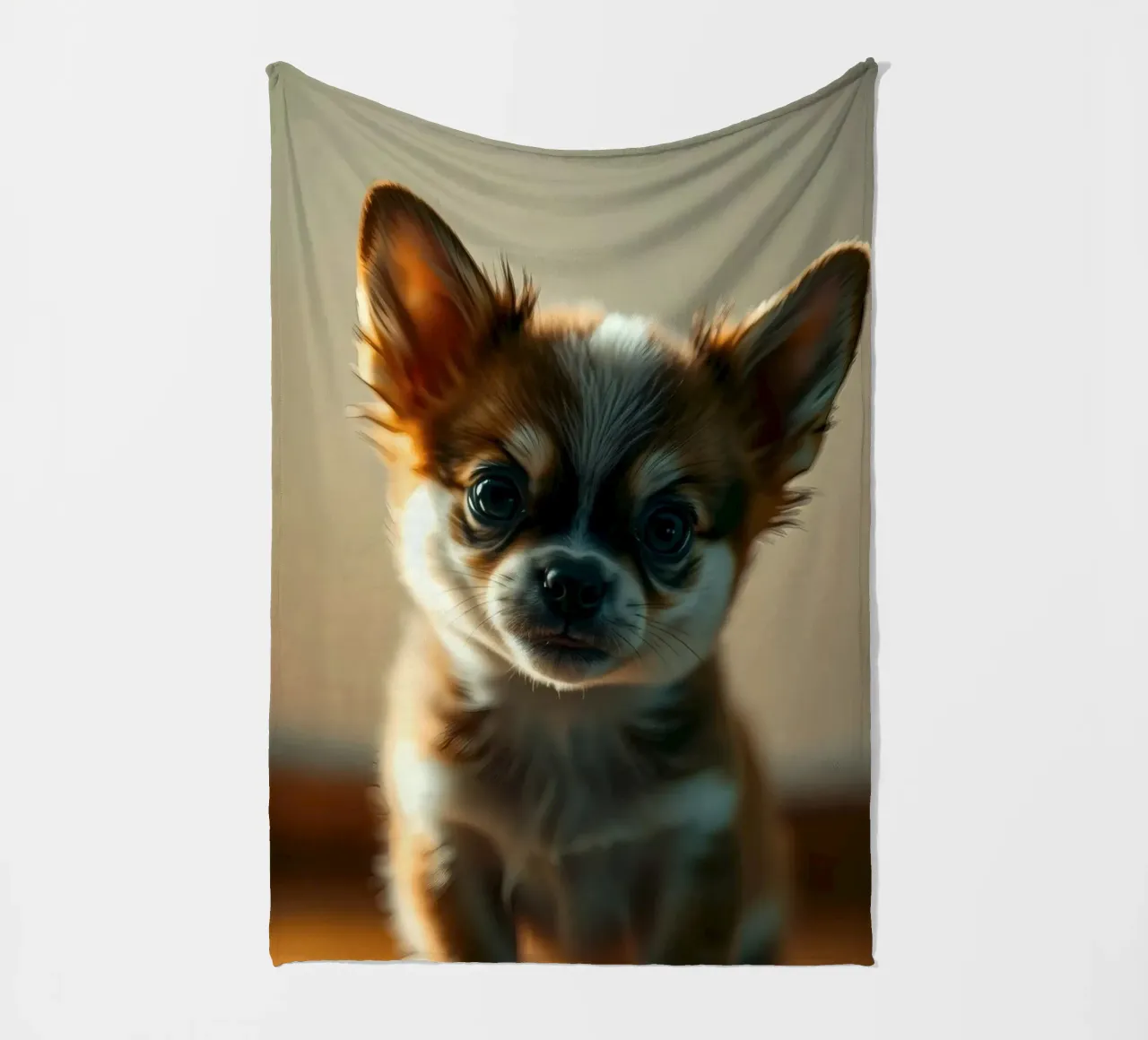 Un petit chien mignon aux grands yeux pose pour une photo douce et chaleureuse plaid polaire de DesignDoodle