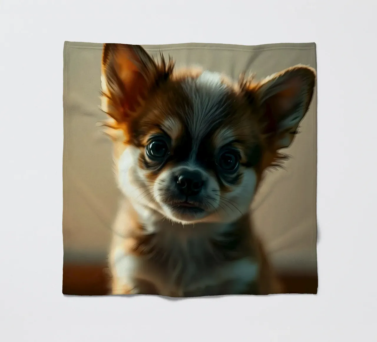 Un petit chien mignon aux grands yeux pose pour une photo douce et chaleureuse plaid polaire de DesignDoodle