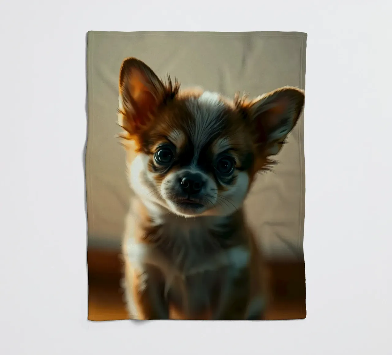 Un petit chien mignon aux grands yeux pose pour une photo douce et chaleureuse plaid polaire de DesignDoodle