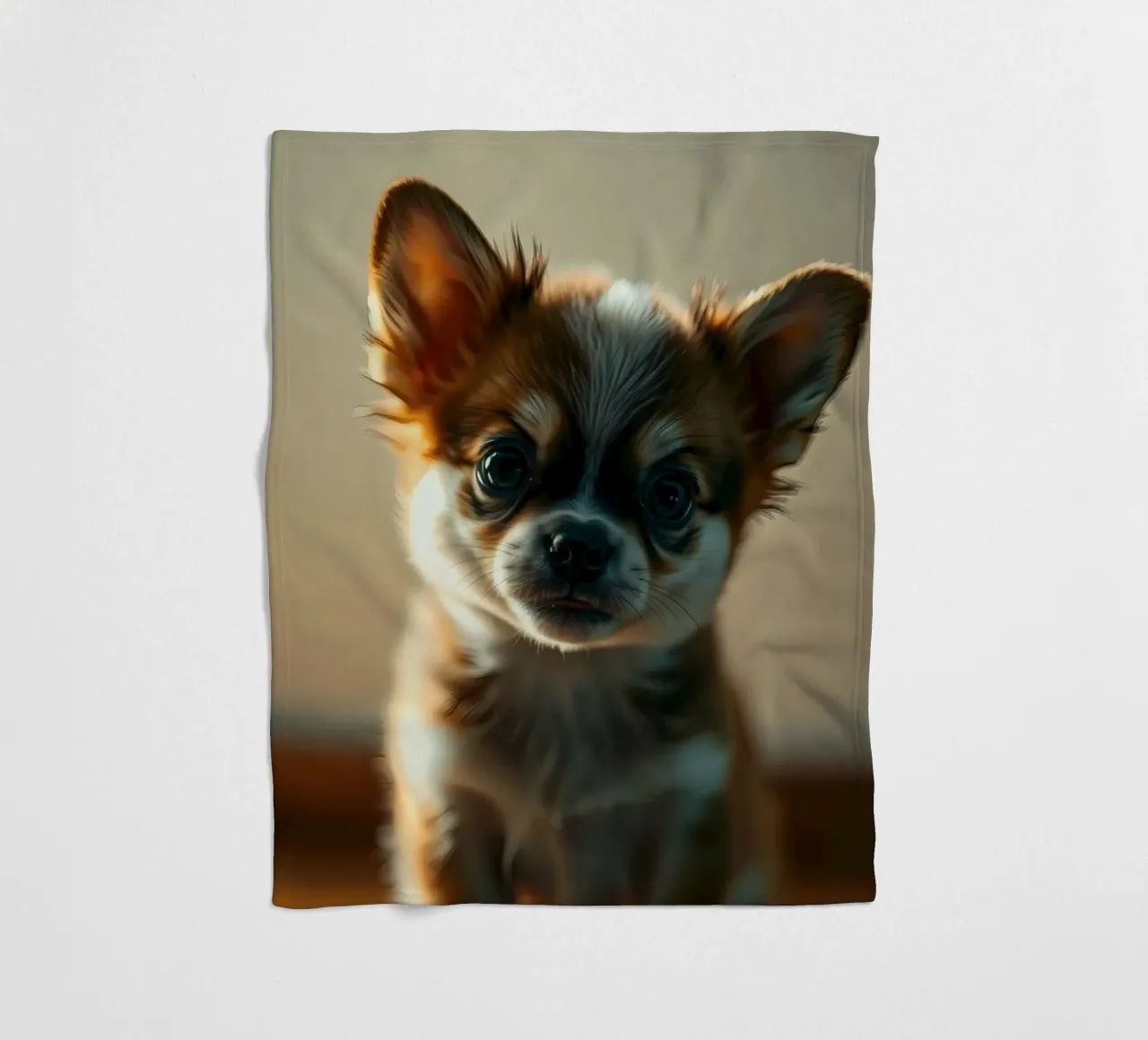 Un petit chien mignon aux grands yeux pose pour une photo douce et chaleureuse plaid polaire de DesignDoodle