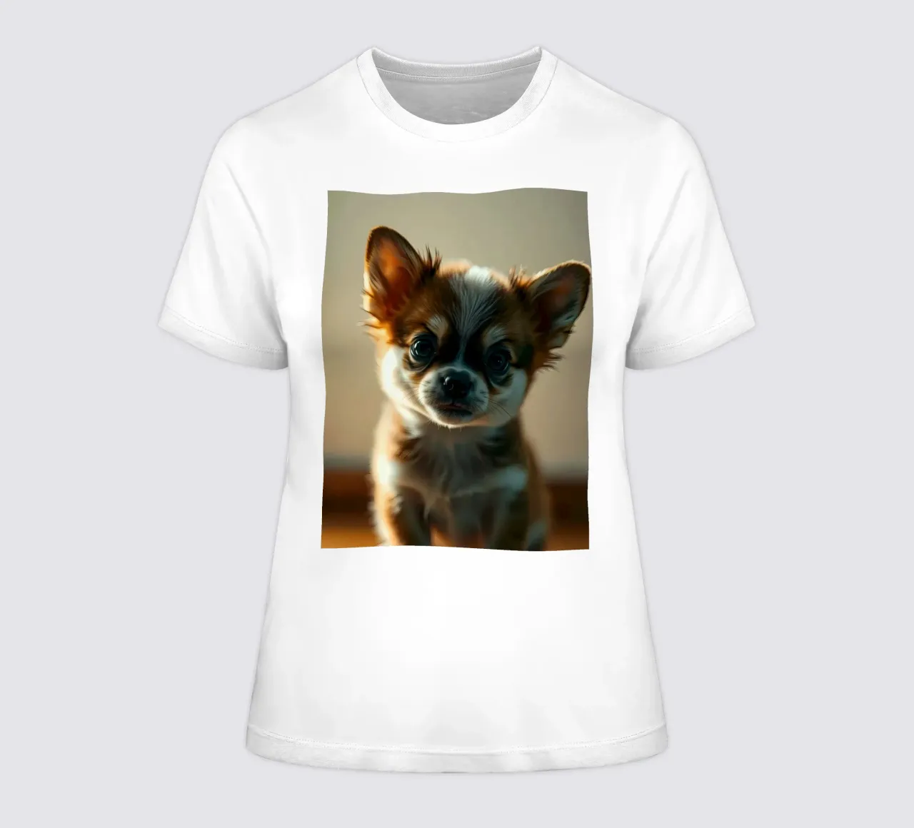 Un petit chien mignon aux grands yeux pose pour une photo douce et chaleureuse t-shirt ajusté pour femmes de DesignDoodle