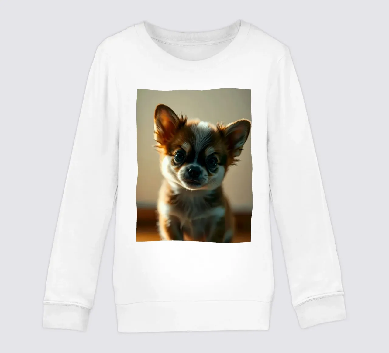 Un petit chien mignon aux grands yeux pose pour une photo douce et chaleureuse sweat enfant de DesignDoodle