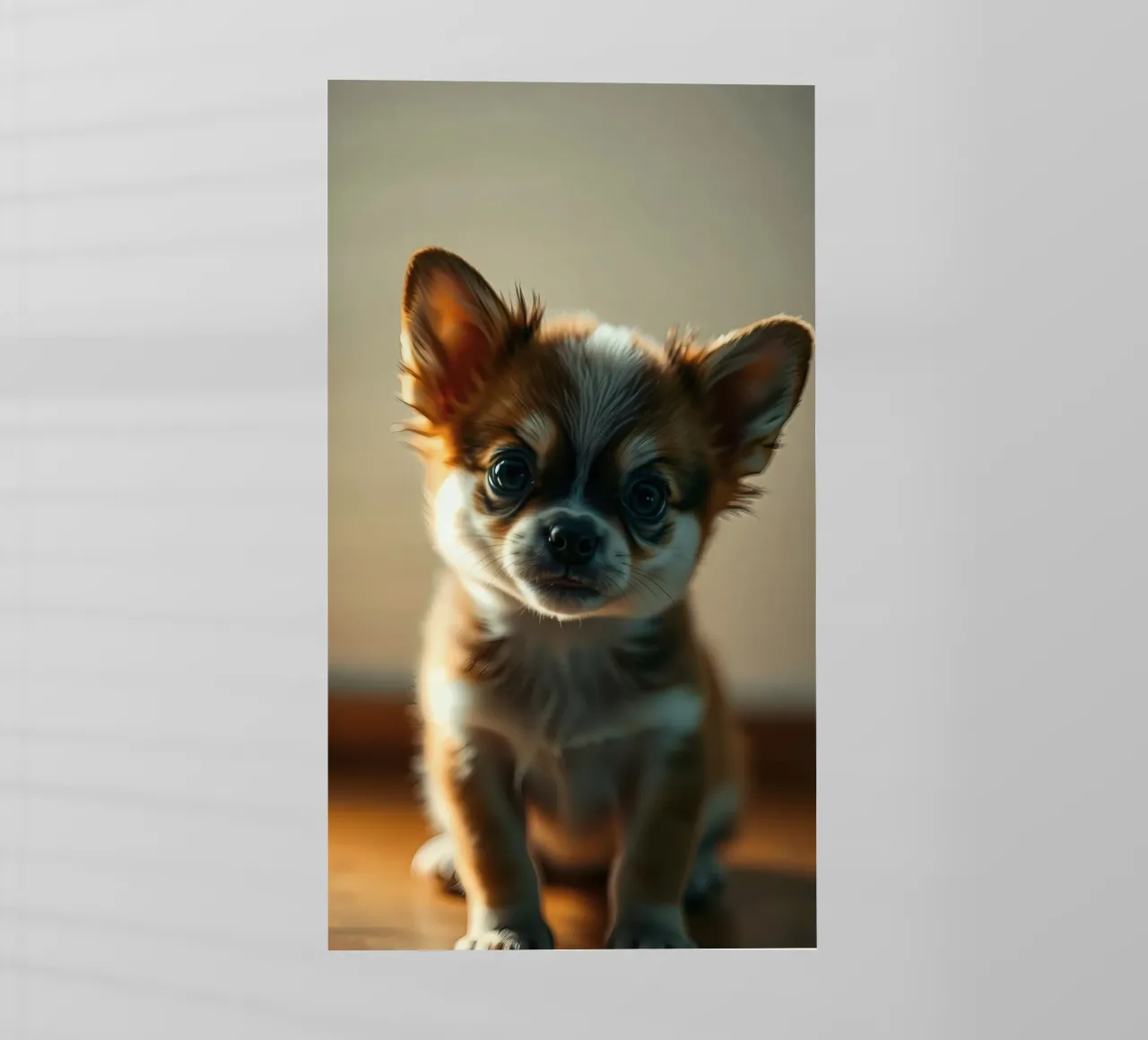 Un petit chien mignon aux grands yeux pose pour une photo douce et chaleureuse film rétro-éclairé de DesignDoodle
