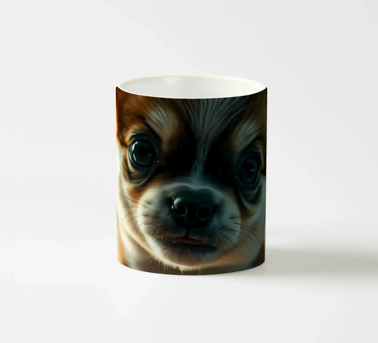 Un petit chien mignon aux grands yeux pose pour une photo douce et chaleureuse mug en céramique de DesignDoodle