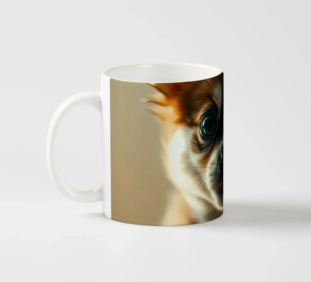 Un petit chien mignon aux grands yeux pose pour une photo douce et chaleureuse mug en céramique de DesignDoodle