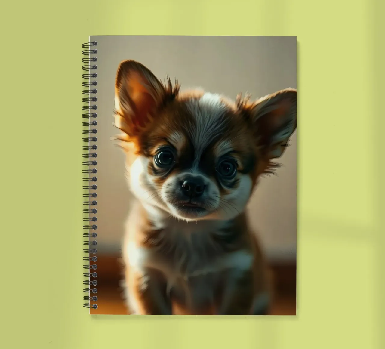 Un petit chien mignon aux grands yeux pose pour une photo douce et chaleureuse carnet à spirale de DesignDoodle