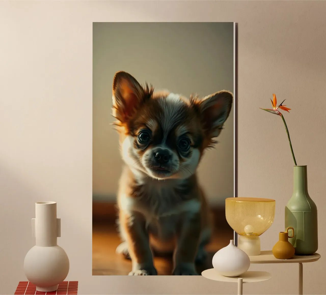 Un petit chien mignon aux grands yeux pose pour une photo douce et chaleureuse panneau forex de DesignDoodle
