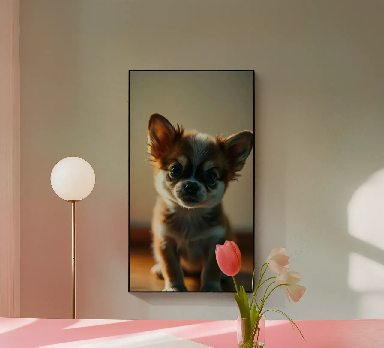 Un petit chien mignon aux grands yeux pose pour une photo douce et chaleureuse plexiglas de DesignDoodle