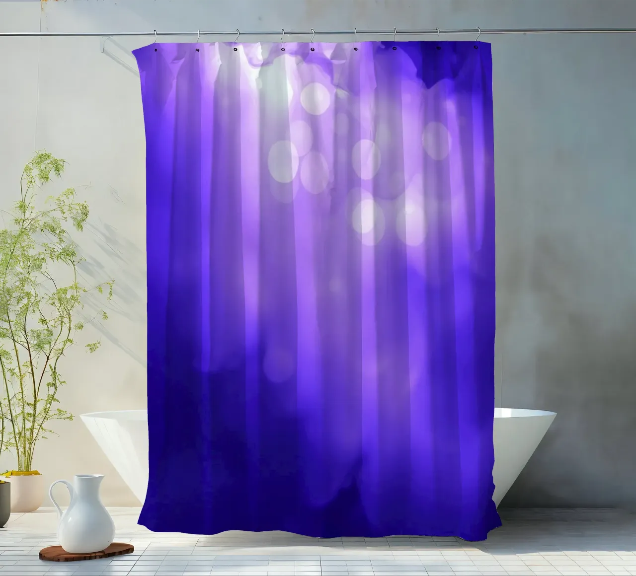 Abstract purple background with soft glowing dots shower curtain by DesignDoodle