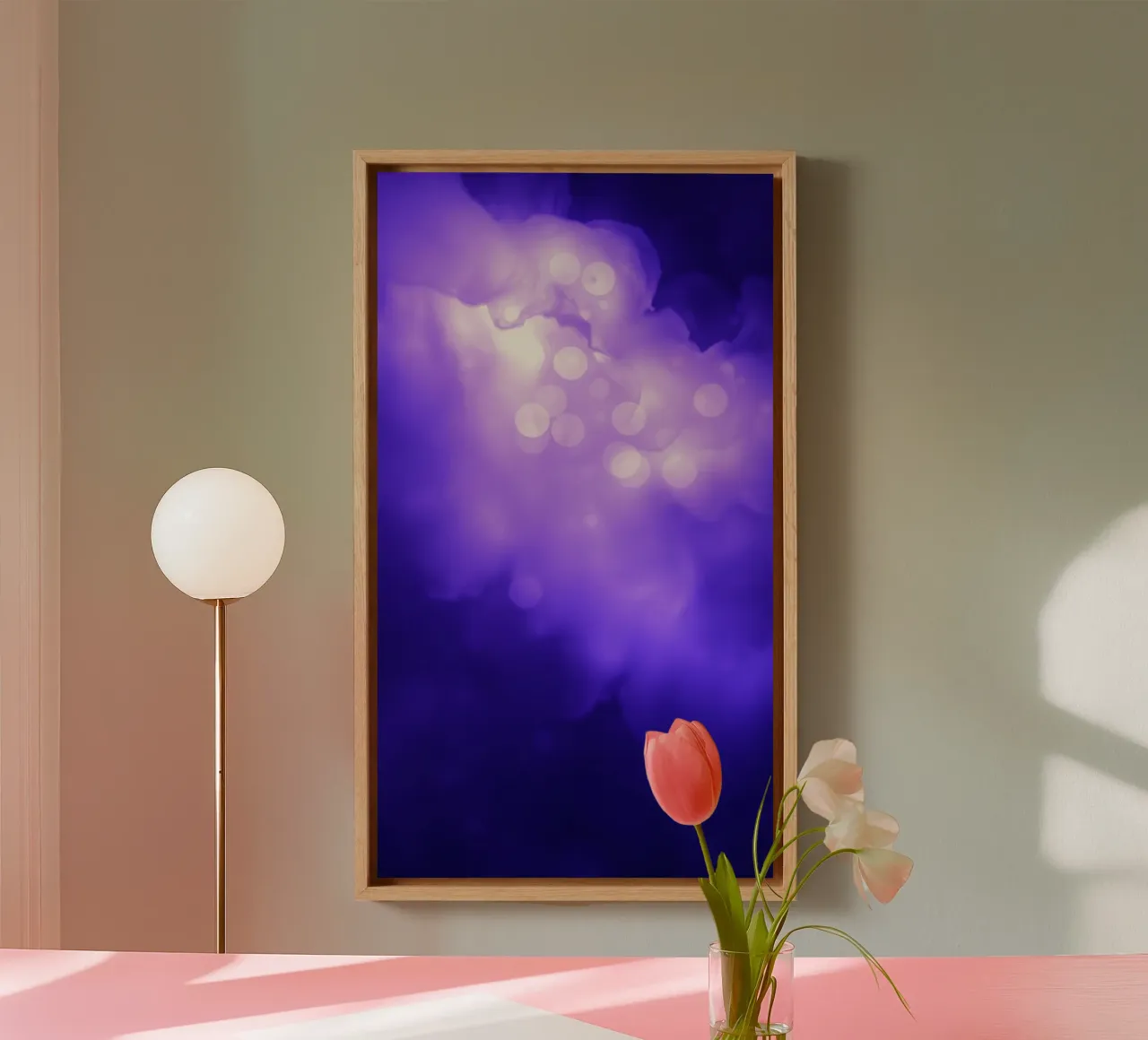 Abstract purple background with soft glowing dots canvas by DesignDoodle