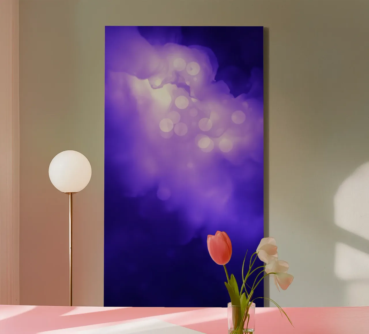Abstract purple background with soft glowing dots canvas by DesignDoodle
