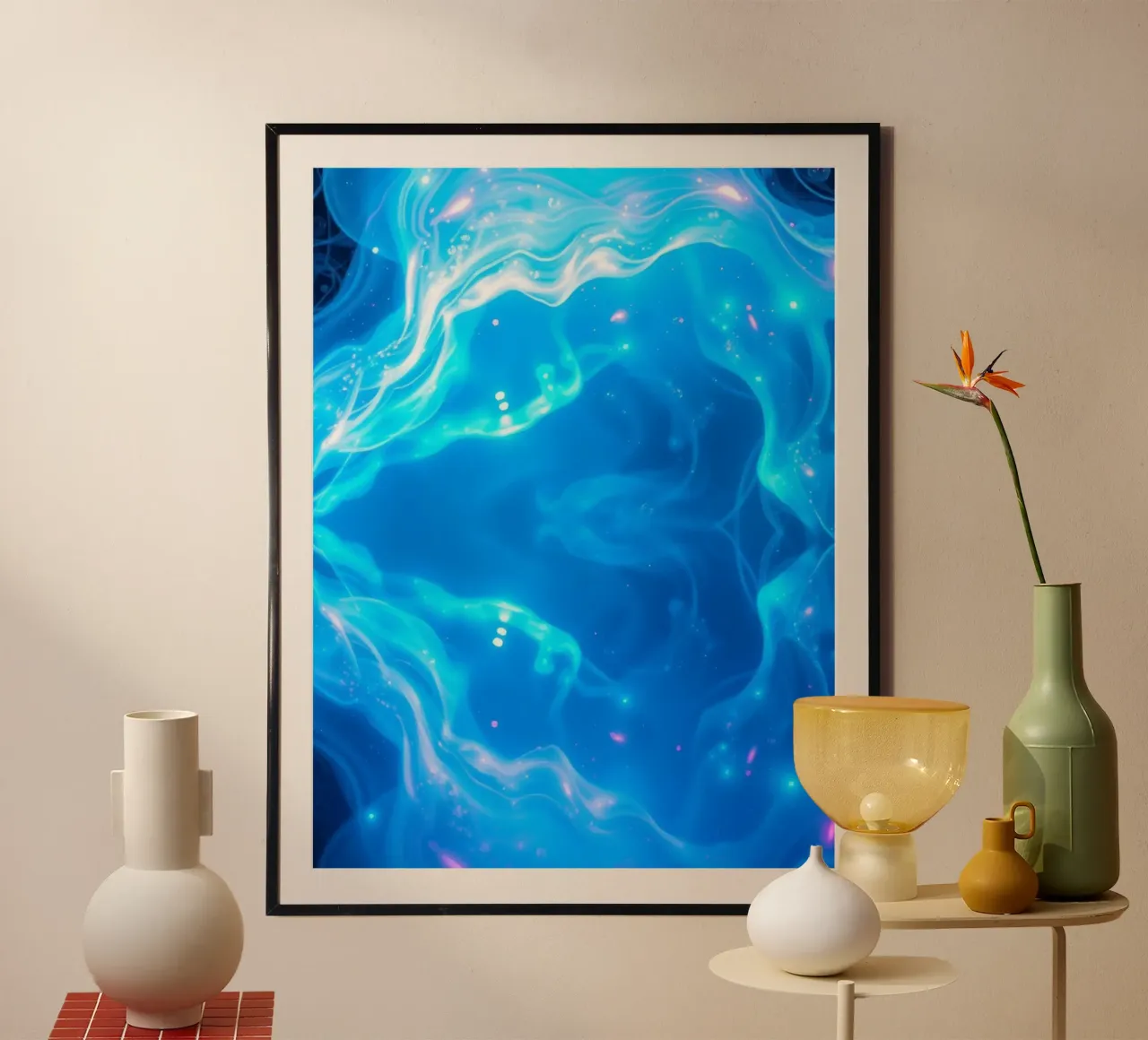 Levendig blauw abstract ontspannend ontwerp visuele aantrekkingskracht poster van DesignDoodle