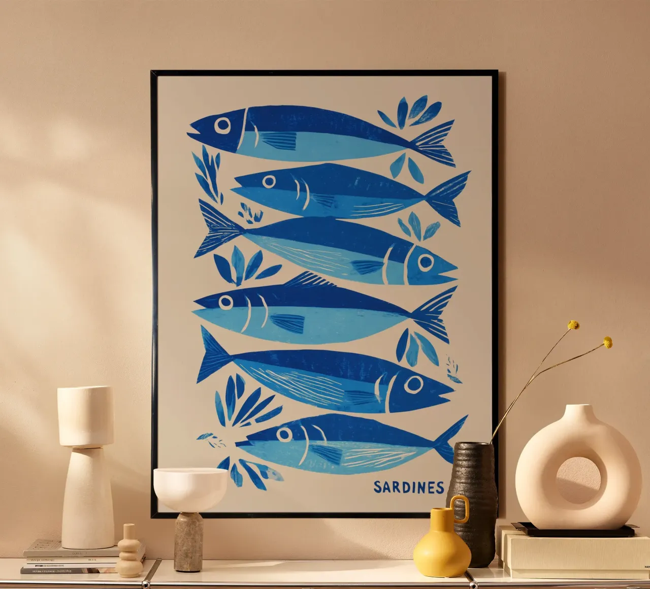 Sarde blu portoghesi | Disegno in cucina poster con telaio in alluminio da Autofocus