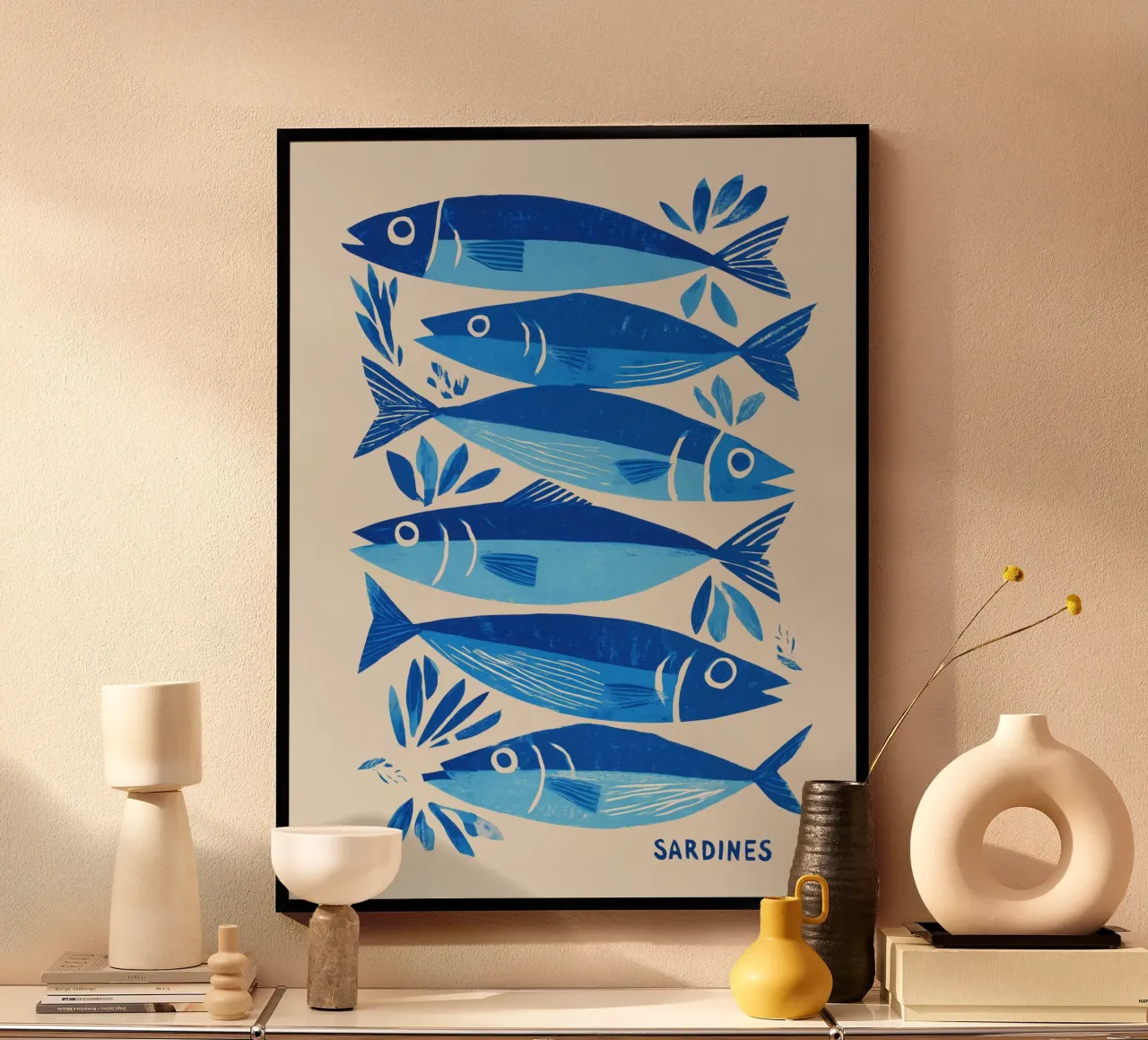 Sarde blu portoghesi | Disegno in cucina poster con telaio in alluminio da Autofocus