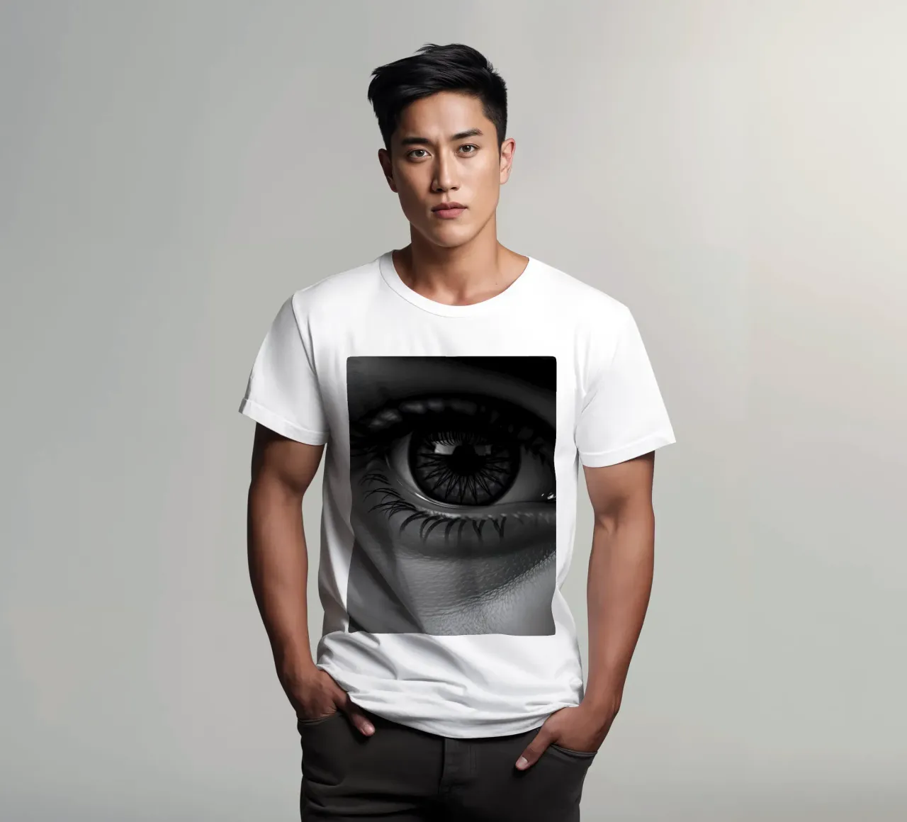 Primo piano di un occhio profondo in bianco e nero con ciglia dettagliate t-shirt da DesignDoodle