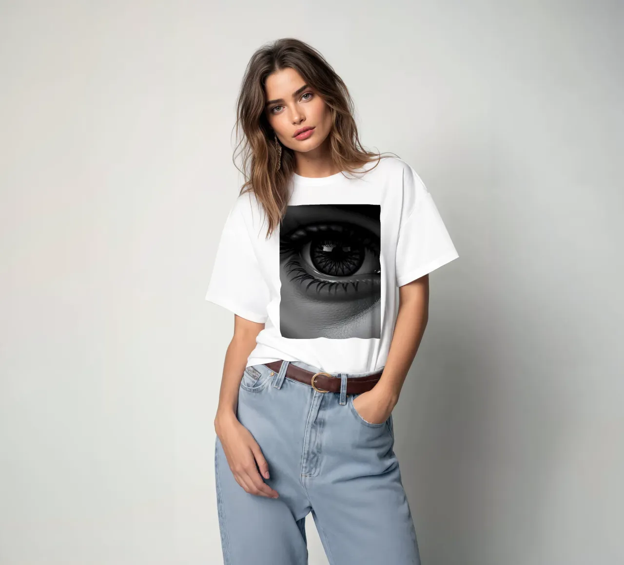 Primo piano di un occhio profondo in bianco e nero con ciglia dettagliate t-shirt da DesignDoodle