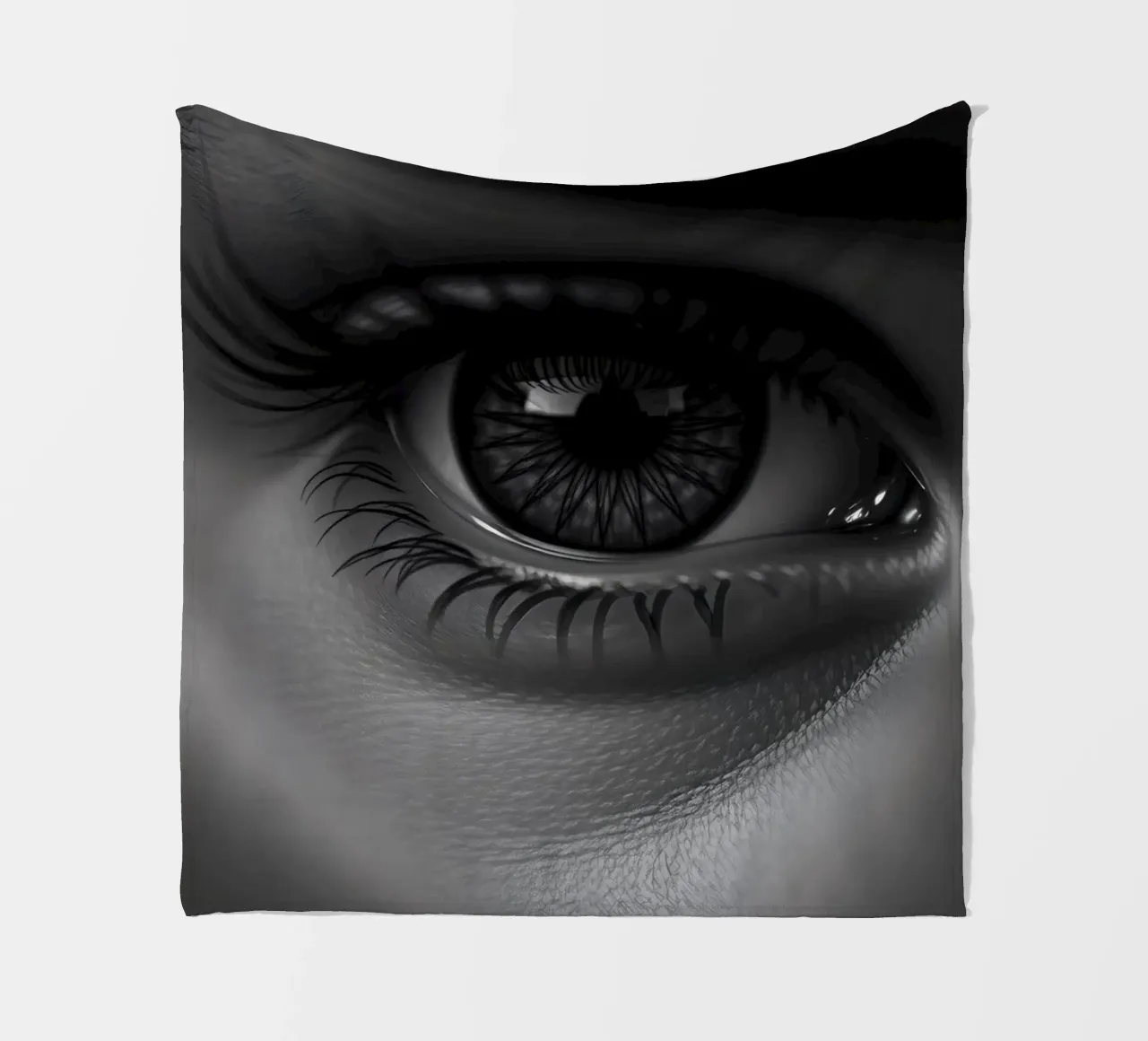 Primo piano di un occhio profondo in bianco e nero con ciglia dettagliate coperta in pile da DesignDoodle