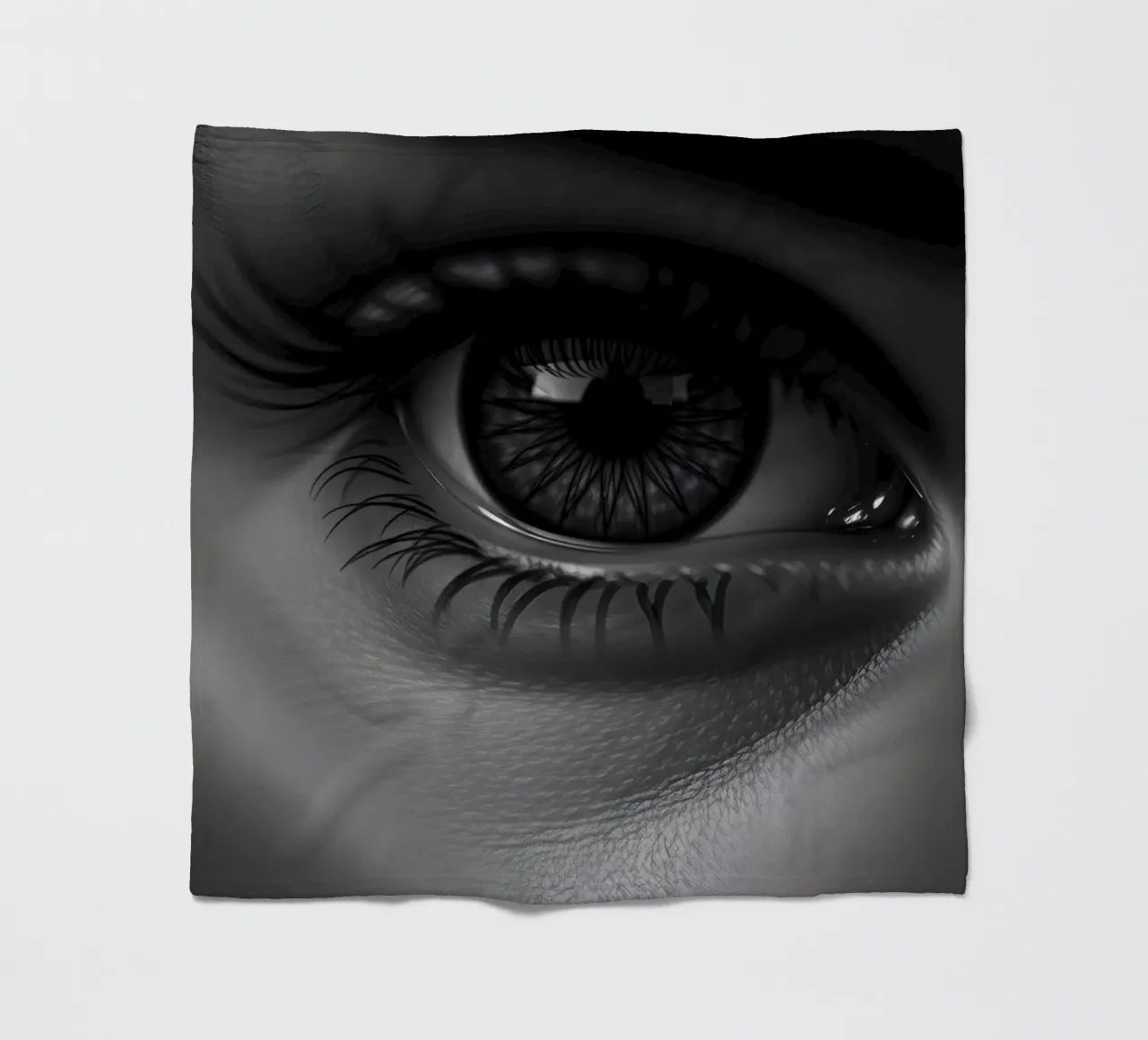 Primo piano di un occhio profondo in bianco e nero con ciglia dettagliate coperta in pile da DesignDoodle