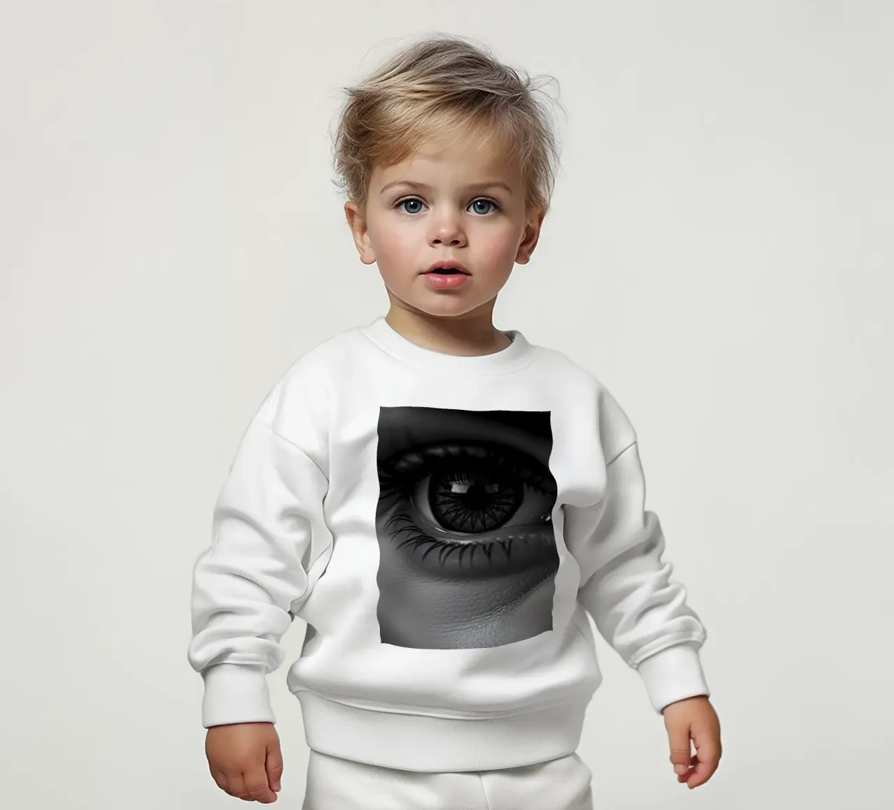 Primo piano di un occhio profondo in bianco e nero con ciglia dettagliate felpa neonato da DesignDoodle