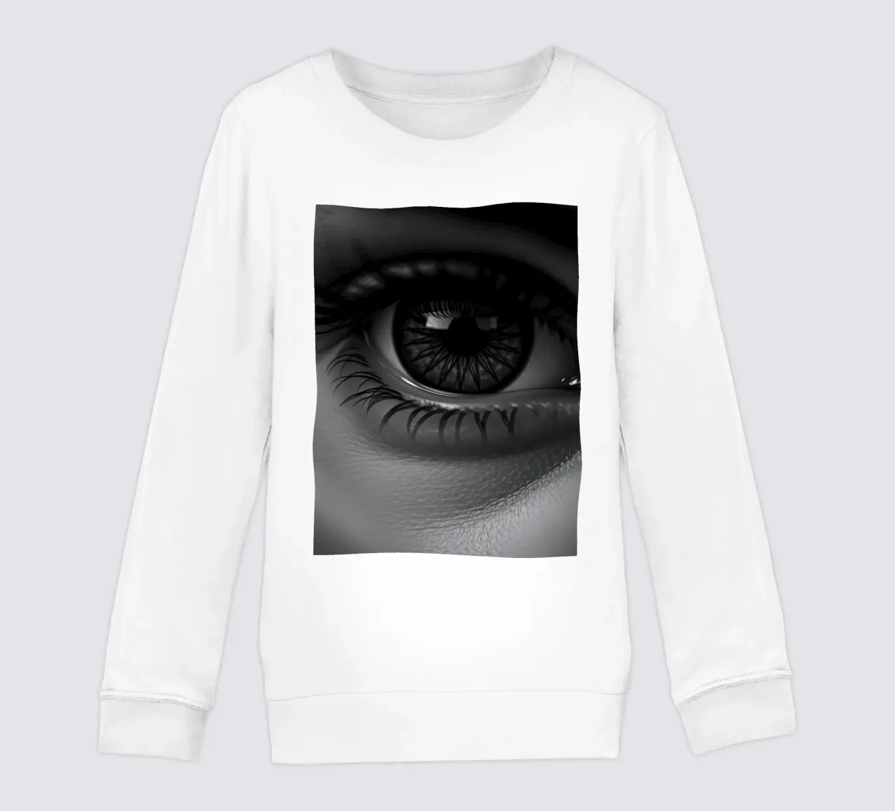 Primer plano de un ojo en blanco y negro con pestañas detalladas sudadera para niño de DesignDoodle