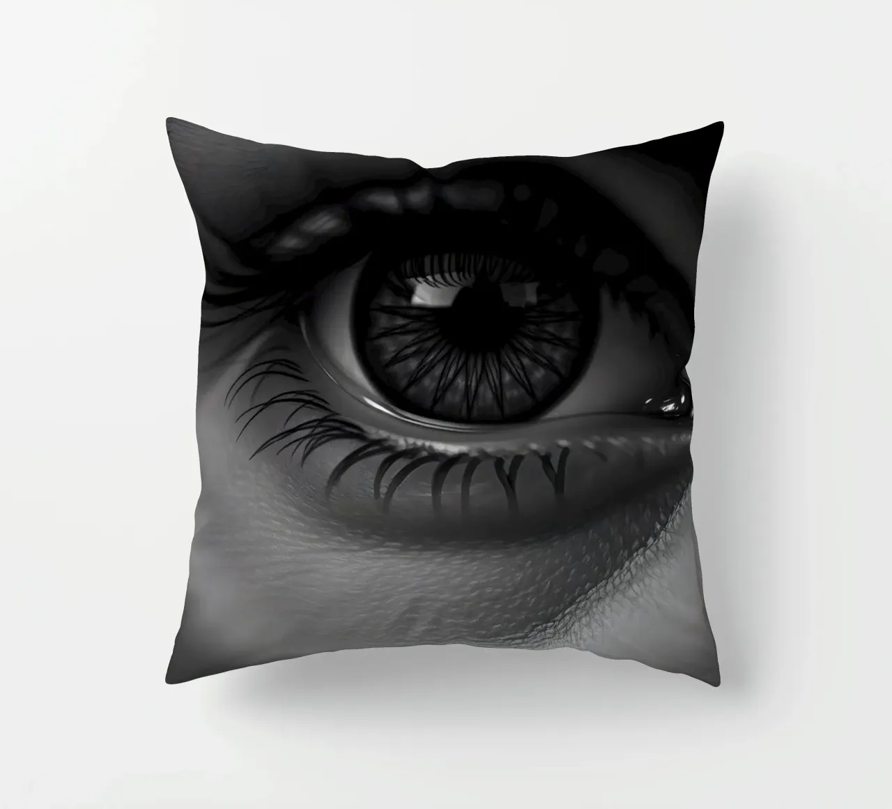 Primo piano di un occhio profondo in bianco e nero con ciglia dettagliate cuscino da DesignDoodle