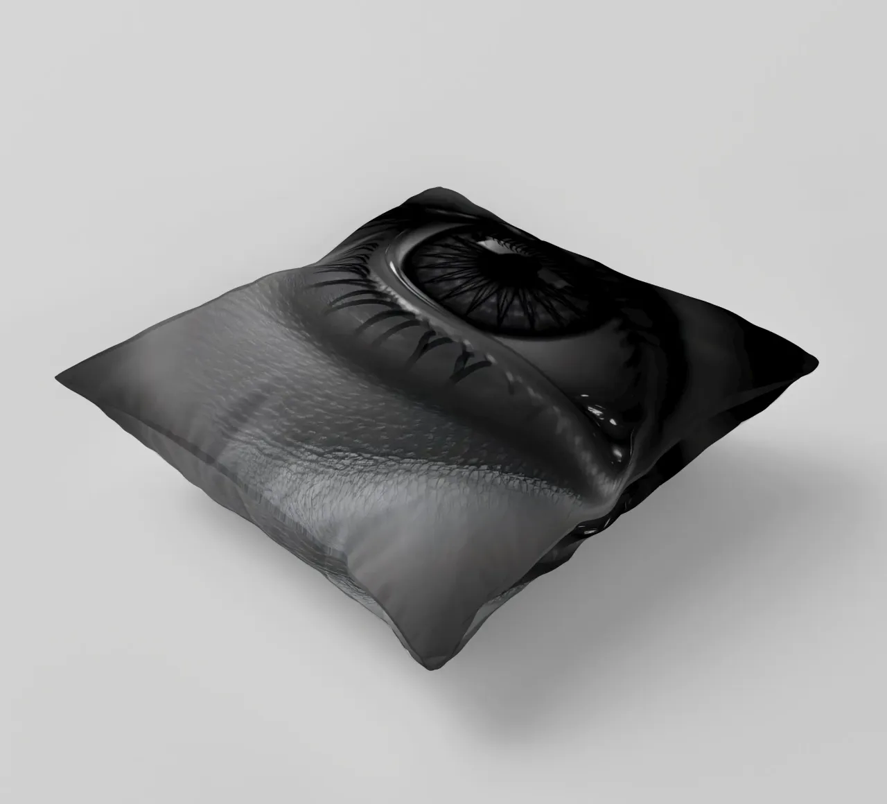 Primo piano di un occhio profondo in bianco e nero con ciglia dettagliate cuscino da DesignDoodle