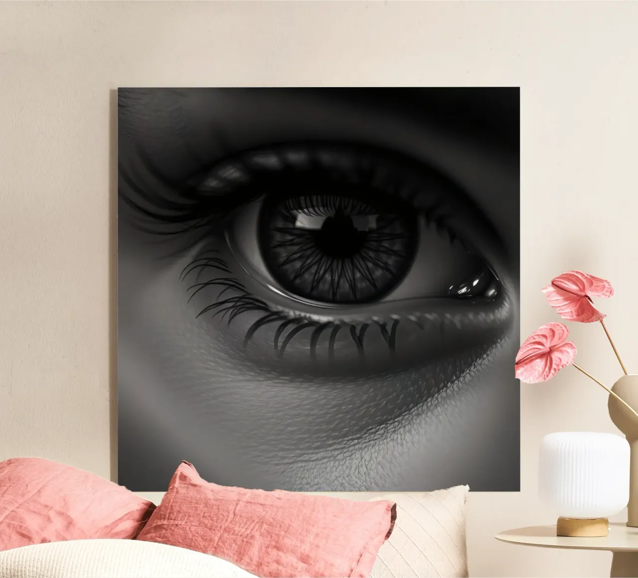 Tiefschwarze und weiße Augen-Nahaufnahme mit detaillierten Wimpern Acryl-Glas von DesignDoodle
