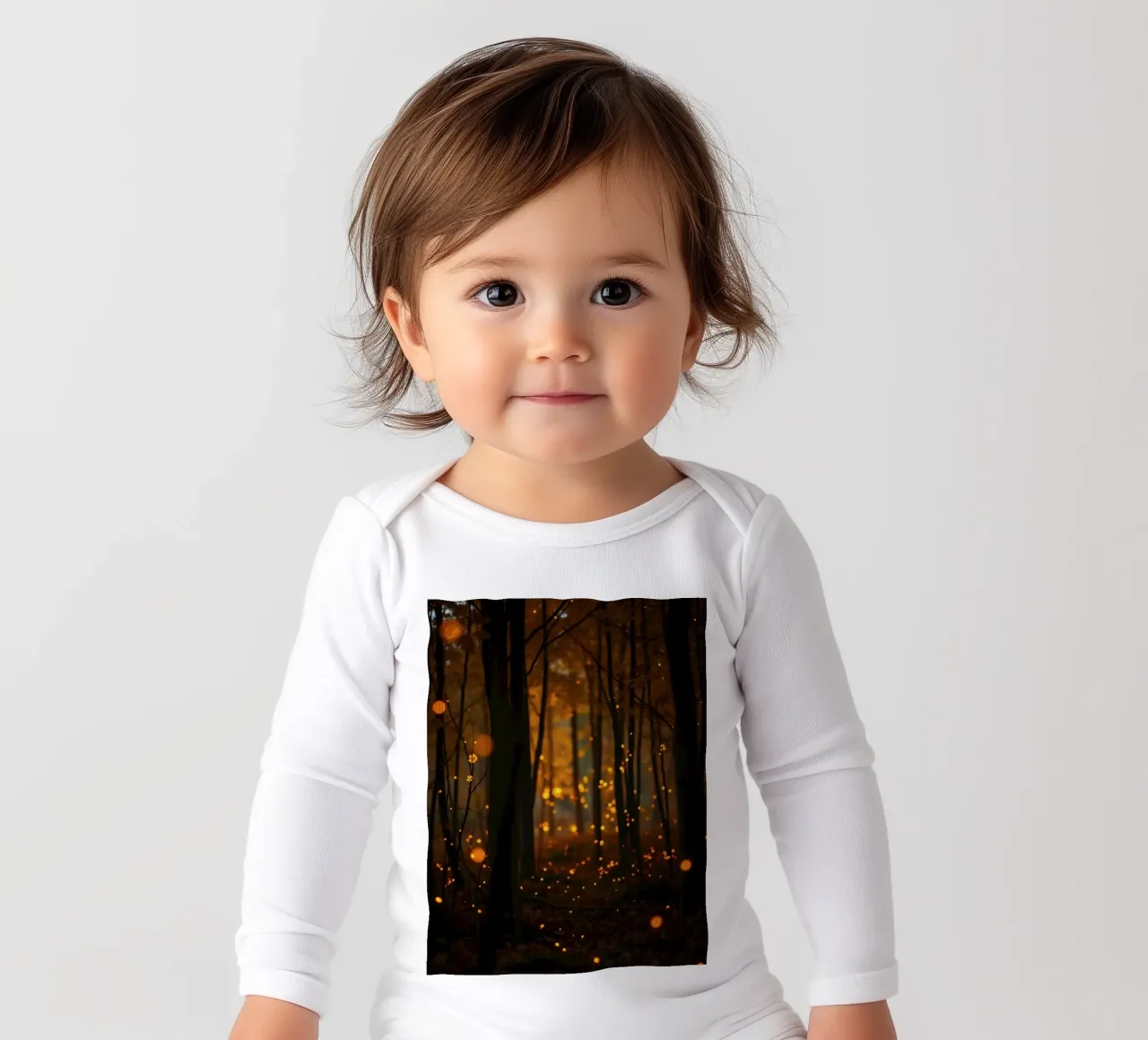 Magischer Wald mit leuchtenden Glühwürmchen in der Abenddämmerung Langarm Babybody von DesignDoodle